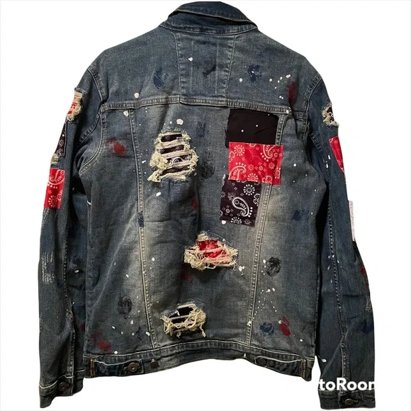 🔥SALE🔥Patchwork Bandanna Art Denim Jacket - Picture 5 of 10